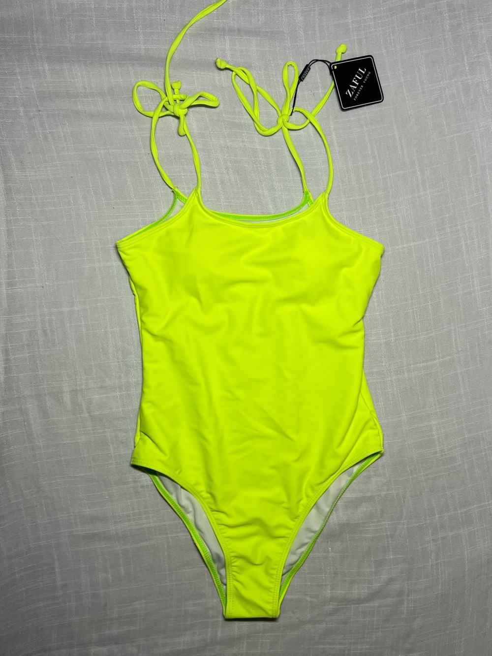Zaful Neon One-Piece Swimsuit with Tie Straps